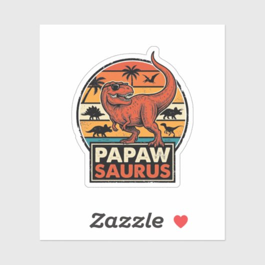 Papawsaurus Retro Dinosaur Zonsondergang Vector De Sticker (Vel)
