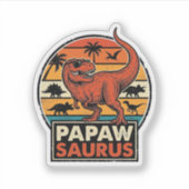 Papawsaurus Retro Dinosaur Zonsondergang Vector De Sticker (Voorkant)
