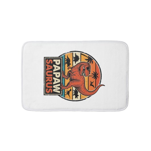 Papawsaurus Retro Dinosaur Zonsondergang Vectoront Badmat (Voorkant)