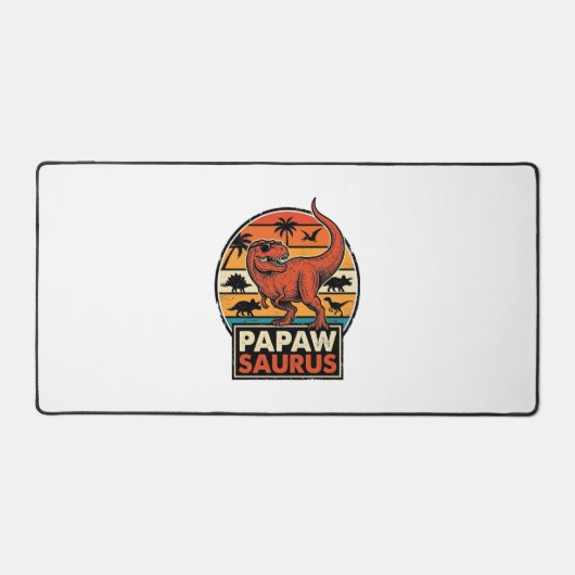 Papawsaurus Retro Dinosaur Zonsondergang Vectoront Bureaumat (Voorkant)