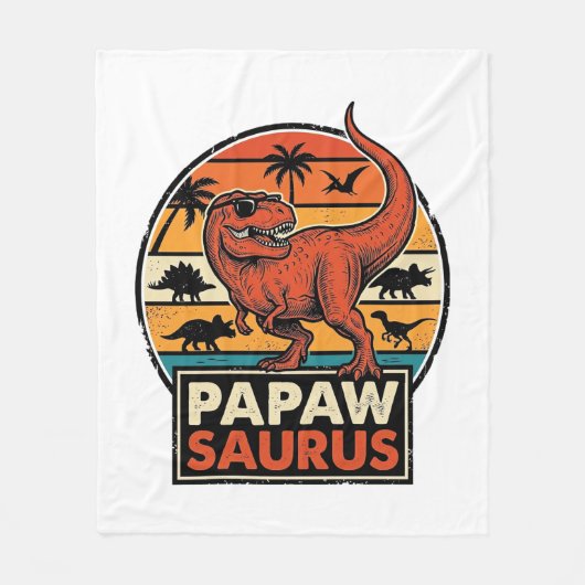 Papawsaurus Retro Dinosaur Zonsondergang Vectoront Fleece Deken (Voorkant)
