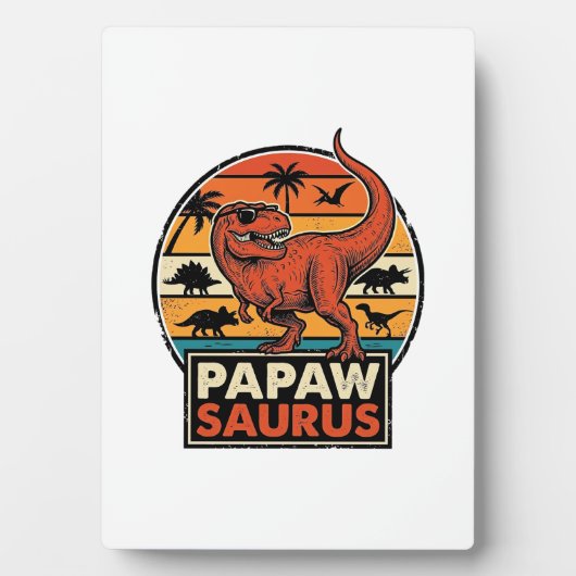 Papawsaurus Retro Dinosaur Zonsondergang Vectoront Fotoplaat (voorkant)