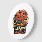 Papawsaurus Retro Dinosaur Zonsondergang Vectoront Grote Klok (Hoek)