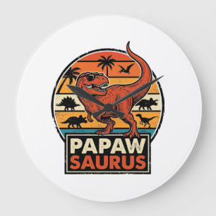 Papawsaurus Retro Dinosaur Zonsondergang Vectoront Grote Klok