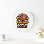 Papawsaurus Retro Dinosaur Zonsondergang Vectoront Grote Klok (Huis)