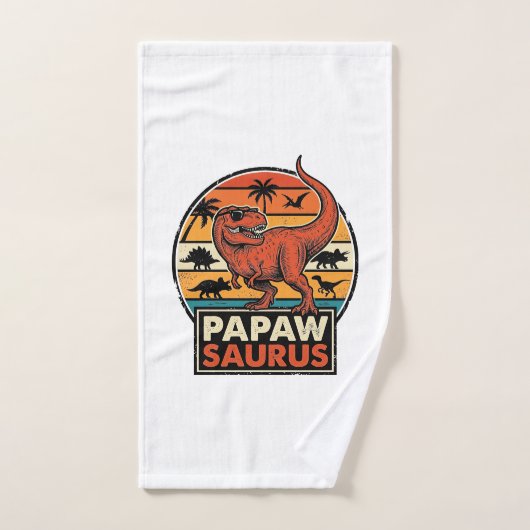 Papawsaurus Retro Dinosaur Zonsondergang Vectoront Handdoek (Handdoek)