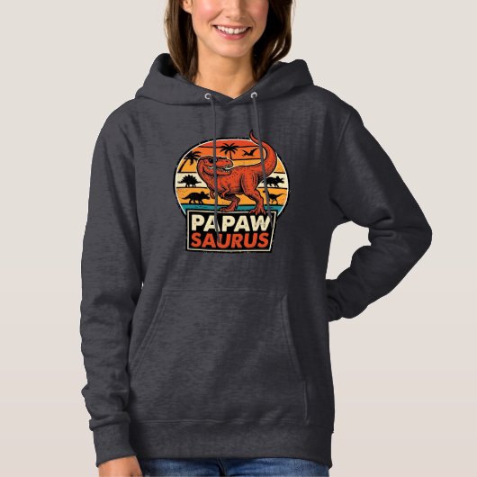 Papawsaurus Retro Dinosaur Zonsondergang Vectoront Hoodie (Voorkant)