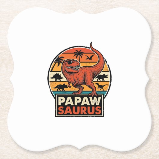 Papawsaurus Retro Dinosaur Zonsondergang Vectoront Kartonnen Onderzetters (Voorkant)