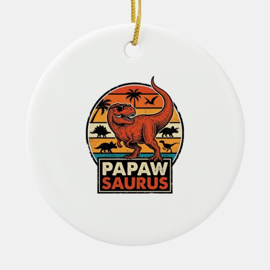 Papawsaurus Retro Dinosaur Zonsondergang Vectoront Keramisch Ornament (Voorkant)