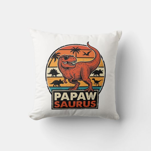 Papawsaurus Retro Dinosaur Zonsondergang Vectoront Kussen (Voorkant)