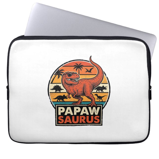 Papawsaurus Retro Dinosaur Zonsondergang Vectoront Laptop Sleeve (Voorkant)