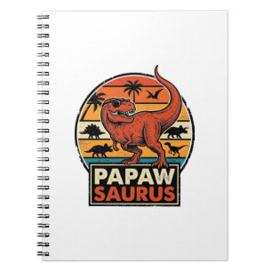 Papawsaurus Retro Dinosaur Zonsondergang Vectoront Notitieboek