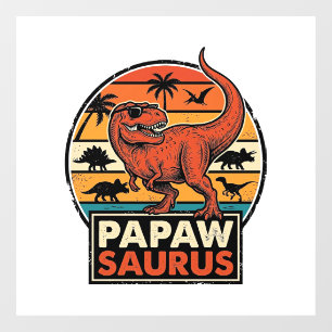 Papawsaurus Retro Dinosaur Zonsondergang Vectoront Raamsticker