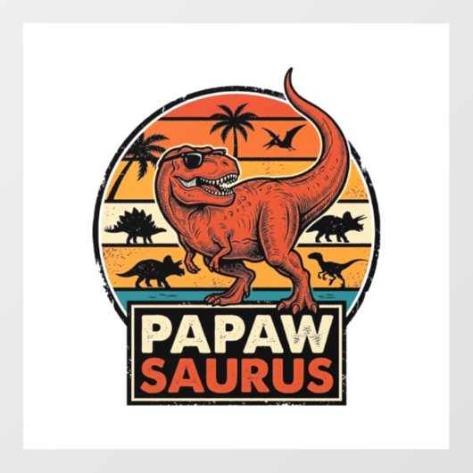 Papawsaurus Retro Dinosaur Zonsondergang Vectoront Raamsticker (Vel)