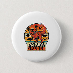 Papawsaurus Retro Dinosaur Zonsondergang Vectoront Ronde Button 5,7 Cm
