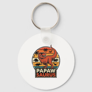 Papawsaurus Retro Dinosaur Zonsondergang Vectoront Sleutelhanger