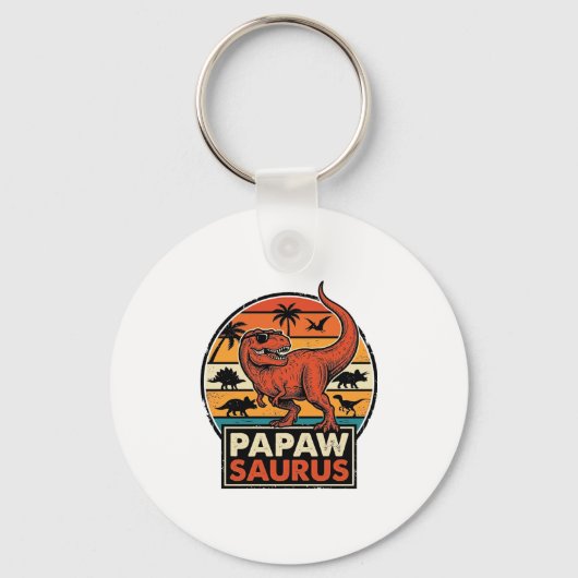 Papawsaurus Retro Dinosaur Zonsondergang Vectoront Sleutelhanger (Voorkant)