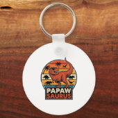 Papawsaurus Retro Dinosaur Zonsondergang Vectoront Sleutelhanger (Voorkant)
