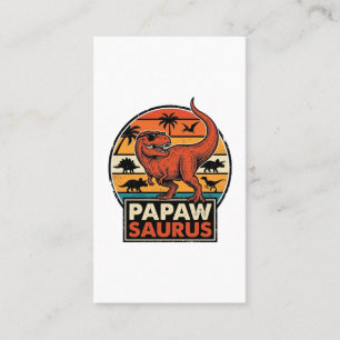 Papawsaurus Retro Dinosaur Zonsondergang Vectoront Visitekaartje