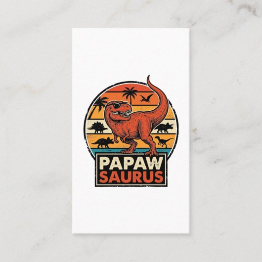 Papawsaurus Retro Dinosaur Zonsondergang Vectoront Visitekaartje (Voorkant)