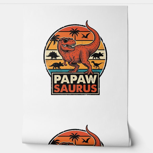 Papawsaurus Retro Dinosaurus Zonsondergang Vector  Behang (Afrollen)