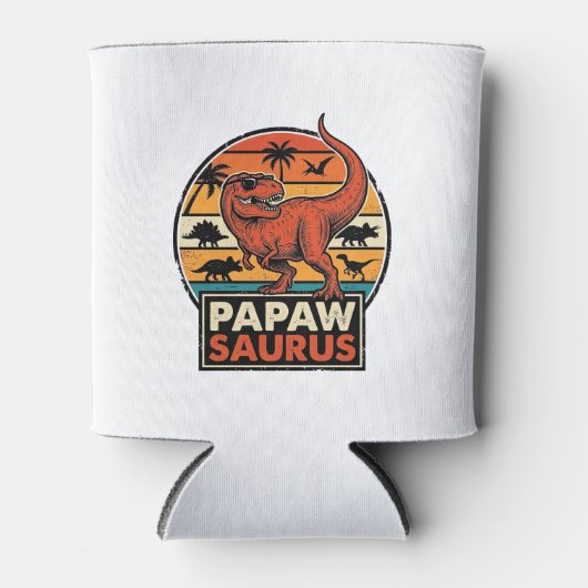 Papawsaurus Retro Dinosaurus Zonsondergang Vector Blikjeskoeler (Voorkant)