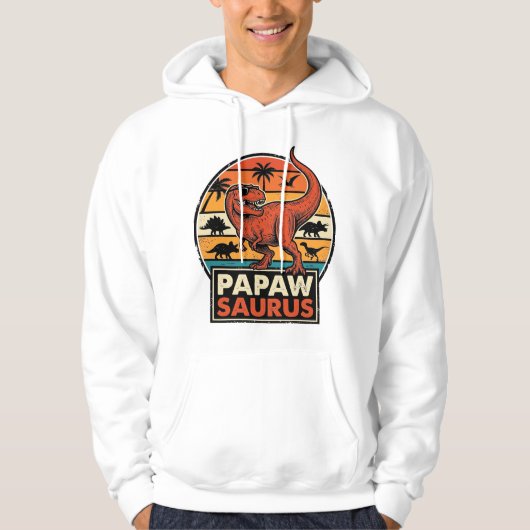 Papawsaurus Retro Dinosaurus Zonsondergang Vector Hoodie (Voorkant)