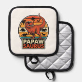 Papawsaurus Retro Dinosaurus Zonsondergang Vector Pannenlap (Voorkant / Achterkant)