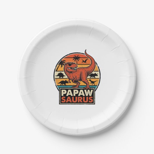 Papawsaurus Retro Dinosaurus Zonsondergang Vector  Papieren Bordje (Voorkant)