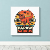 Papawsaurus Retro Dinosaurus Zonsondergang Vectoro Canvas Afdruk (Insitu (Houten vloer))