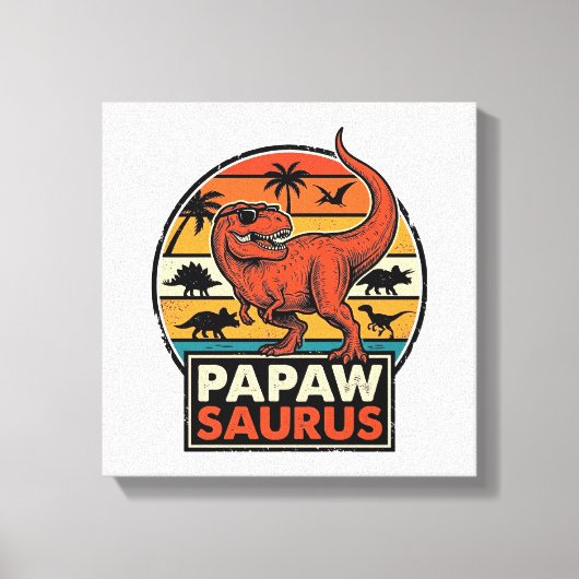 Papawsaurus Retro Dinosaurus Zonsondergang Vectoro Canvas Afdruk (Voorkant)