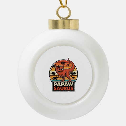 Papawsaurus Retro Dinosaurus Zonsondergang Vectoro Keramische Bal Ornament (Voorkant)
