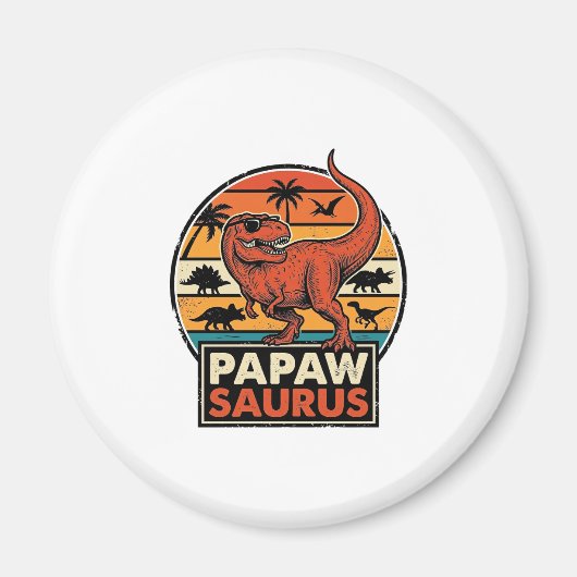 Papawsaurus Retro Dinosaurus Zonsondergang Vectoro Magneet (Voorkant)