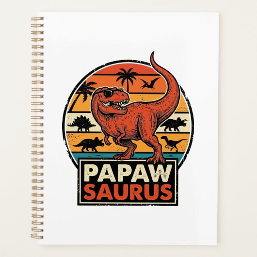 Papawsaurus Retro Dinosaurus Zonsondergang Vectoro Planner (Voorkant)