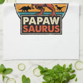 Papawsaurus Retro Dinosaurus Zonsondergang Vectoro Theedoek (Gevouwen)
