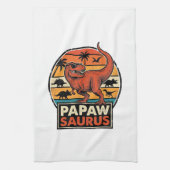 Papawsaurus Retro Dinosaurus Zonsondergang Vectoro Theedoek (Verticaal)