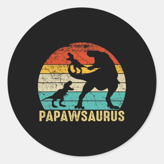 Papawsaurus Rex Papaw Dinosaur 2 Kinderen Vaderdag Ronde Sticker (Voorkant)