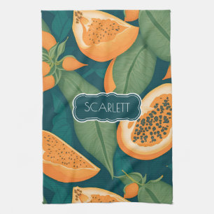 Papaya bloemig kleurrijk gepersonaliseerd patroon theedoek