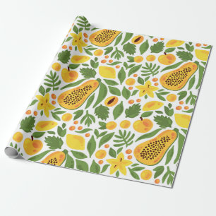Papaya citroenapper mango vruchten exotische tropi cadeaupapier