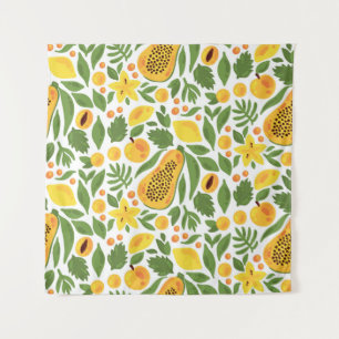 Papaya citroenapper mango vruchten exotische tropi wandkleed