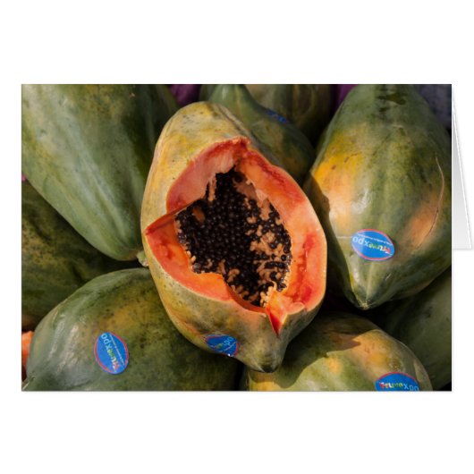 Papaya Fruit Slicted Open Black Seeds Wenskaart (Voorkant Horizontaal)