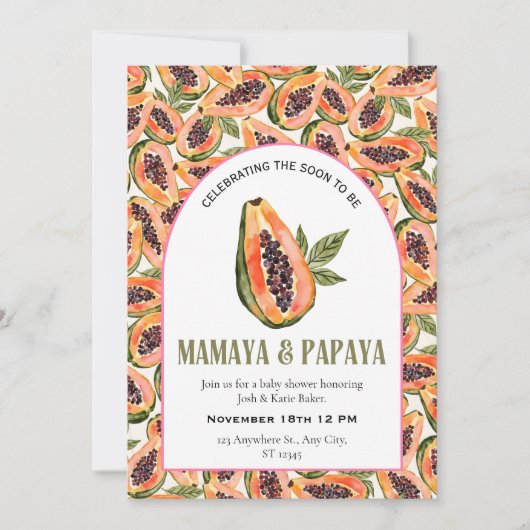 Papaya Fruit Waterverf Baby shower Kaart (Voorkant)