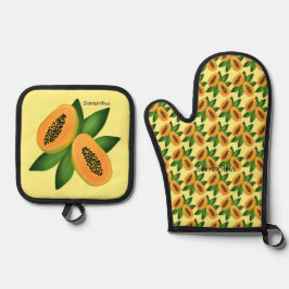 Papaya Fruit Wrapping Paper Ovenwant & Pannenlap Set