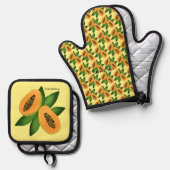 Papaya Fruit Wrapping Paper Ovenwant & Pannenlap Set (Voorkant / Achterkant)