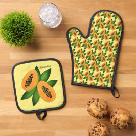 Papaya Fruit Wrapping Paper Ovenwant & Pannenlap Set