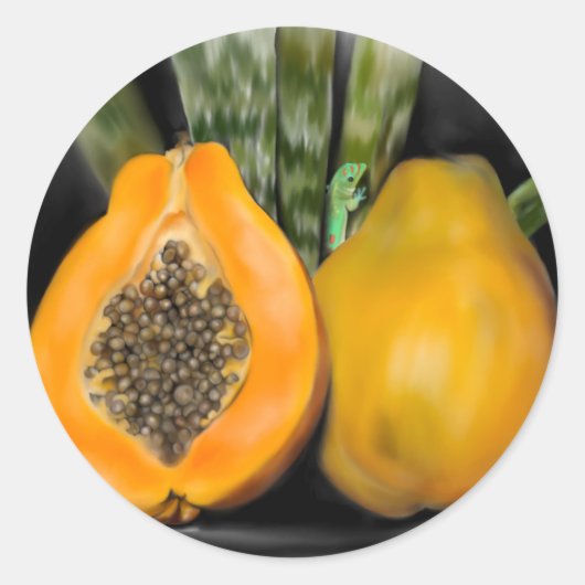 Papaya Gecko Ronde Sticker (Voorkant)
