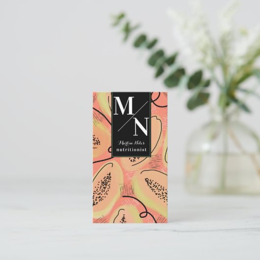 Papaya Hand Drawn Doodle Oranje Black Pattern Visitekaartje (Staand voorkant)