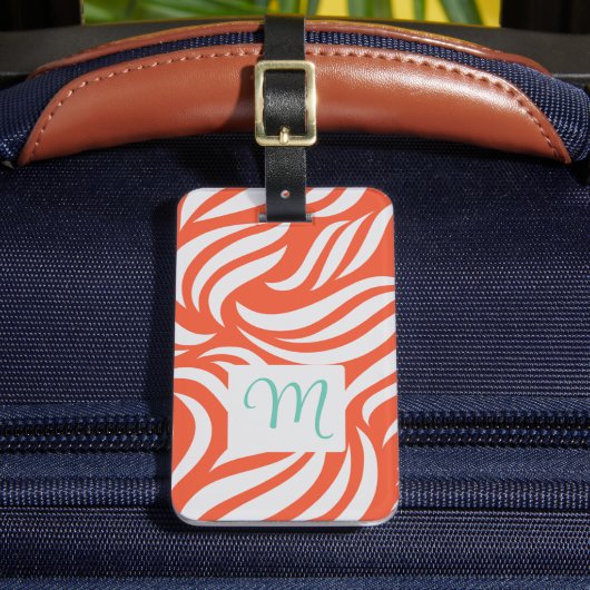 Papaya Modern Foliage Feminine Monogram Travel Bagagelabel (Voorkant Insitu 2)