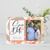 Papaya Oranje Abstracte penseelstreken opslaan Dat Kaart (Staand voorkant)