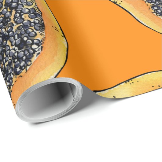 Papaya plakjes op sinaasappel cadeaupapier (Rol Hoek)